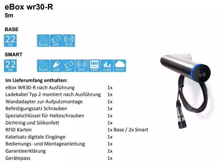 electrify eBox wr30-R BASE (11kW / 22kW | 4m / 5m / 7m / 8m | Typ2) e-mobility.vip