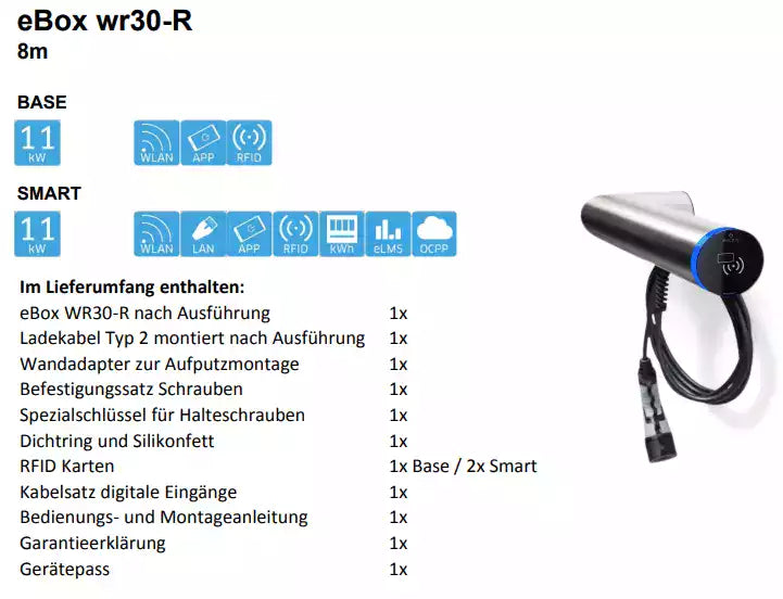 electrify eBox wr30-R SMART (11kW / 22kW | 4m / 5m / 7m / 8m | Typ2) e-mobility.vip